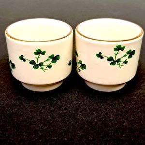 Vintage Carrigaline Pottery  IRELAND pair of lucky shamrock  design egg cups